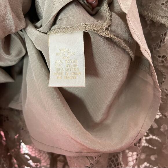 Gold Hawk Slip Dress Silk Taupe Spaghetti Straps Lace Ruffle Hem Pockets S NEW - Picture 6 of 8